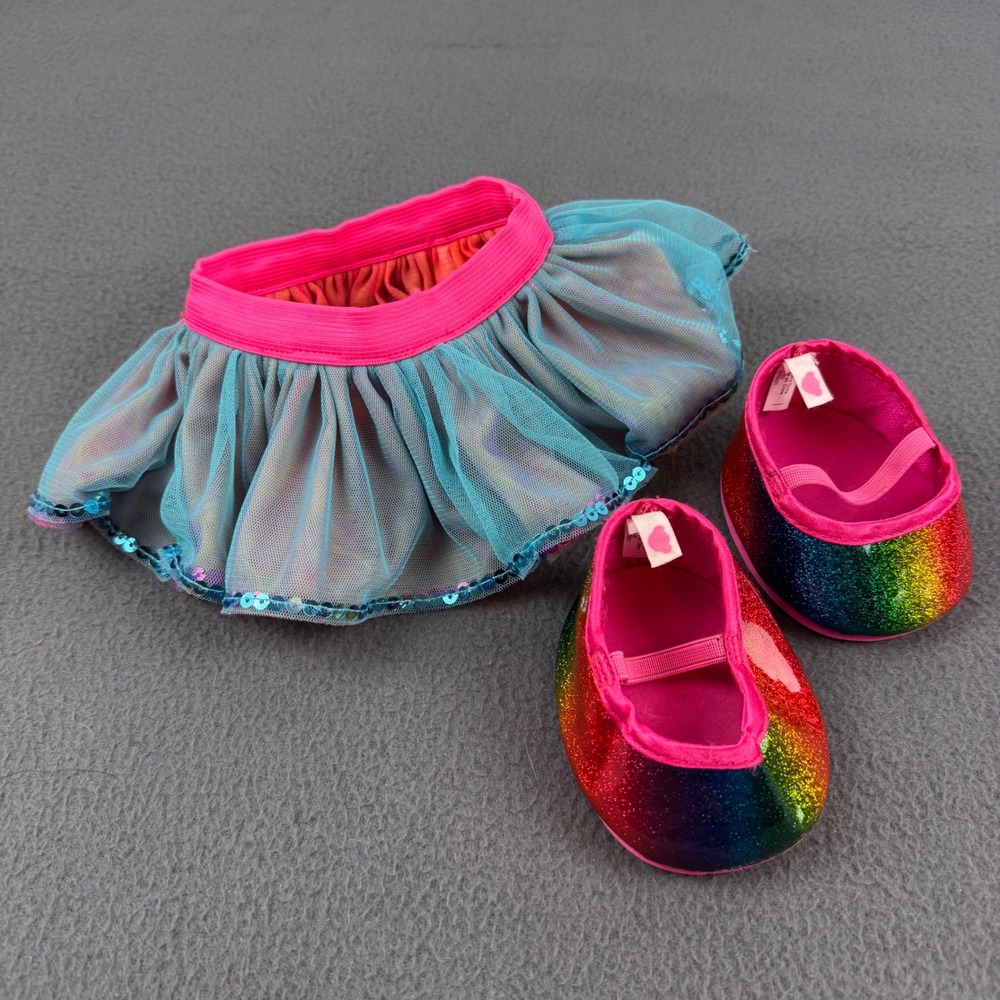 Build-A-Bear Workshop Tutu and Shoes Set Unisex OS Rainbow Sequin Glitter Mesh